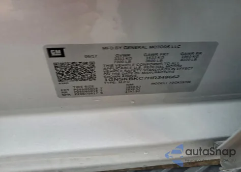 2017 Chevrolet Tahoe K1500 Lt из США, поврежденный, VIN 1GNSKBKC7HR349662